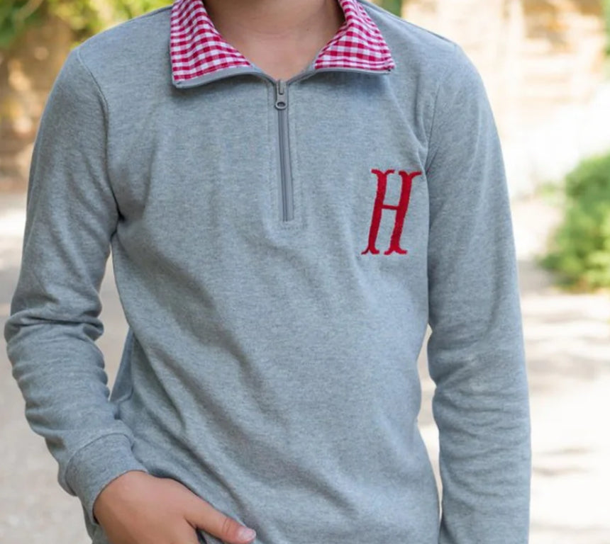 Gingham Collar Quarter Zip