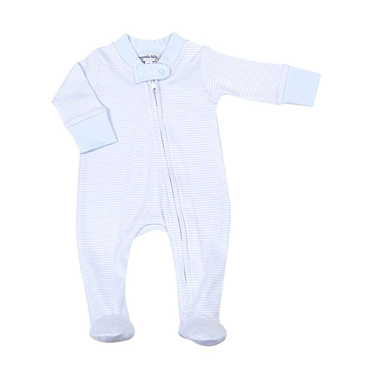 Mini Stripes Zipper Footie Blue